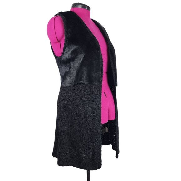 Style & Co Black Vest Sweater Faux Fur Accent Open Front Sleeveless Cardigan S - Picture 5 of 16